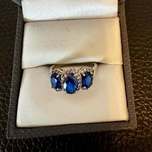 Lab Created Blue Spinel w/ White Topaz Rhodium over Sterling. Sz 7.